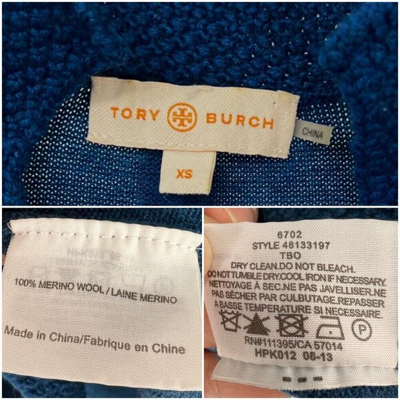 Tory Burch Lizzie 100%‎ Merino Wool Heathered Blue Tunic V-Neck Sweater Sz XS - Picture 12 of 13